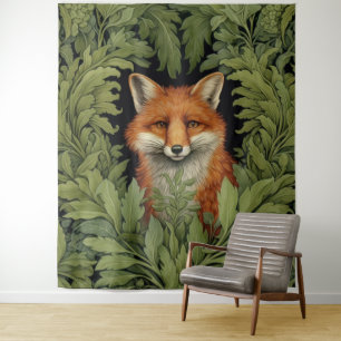 Art nouveau fox in the forest tapestry