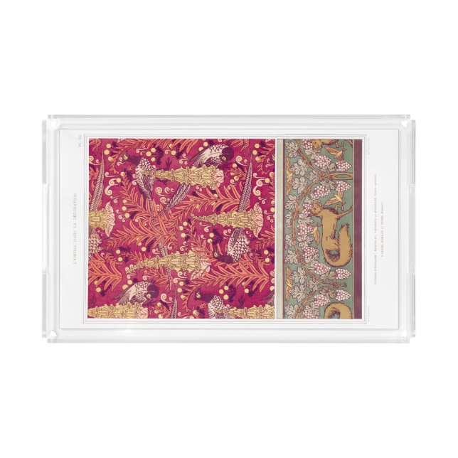Art nouveau fox pheasant Foxglove verneuil  Acrylic Tray (Front)