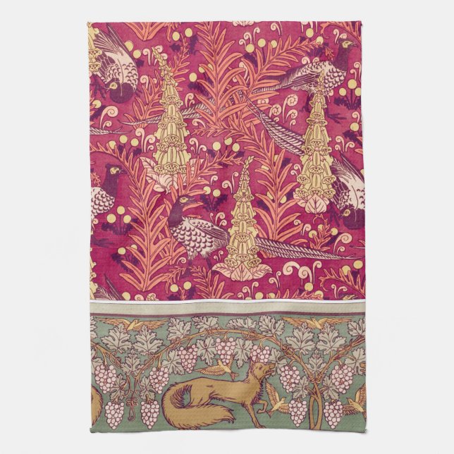 Art nouveau fox pheasant Foxglove verneuil  Kitchen Towel (Vertical)
