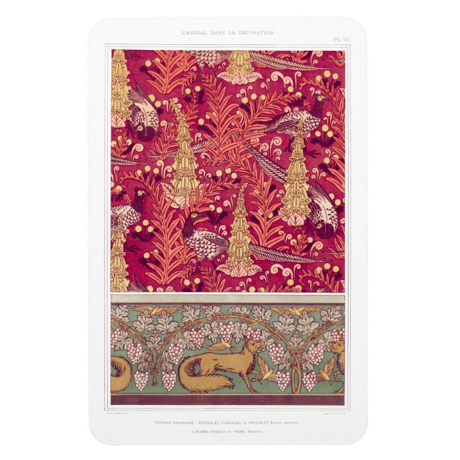 Art nouveau fox pheasant Foxglove verneuil  Magnet (Vertical)