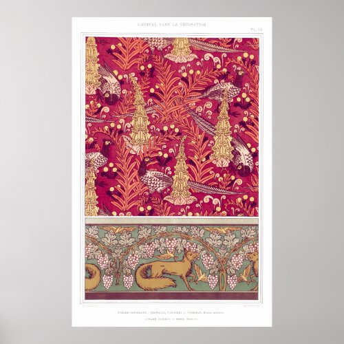 Art nouveau fox pheasant Foxglove verneuil  Poster