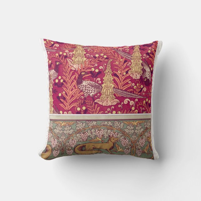 Art nouveau fox pheasant Foxglove verneuil  Throw Pillow (Front)