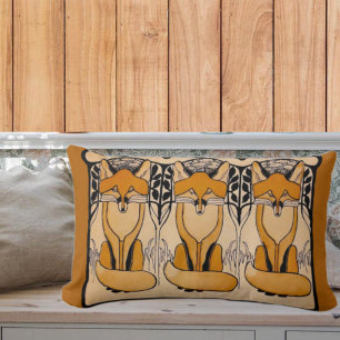 Art Nouveau Foxes Illustration Woodland Wildlife Lumbar Pillow