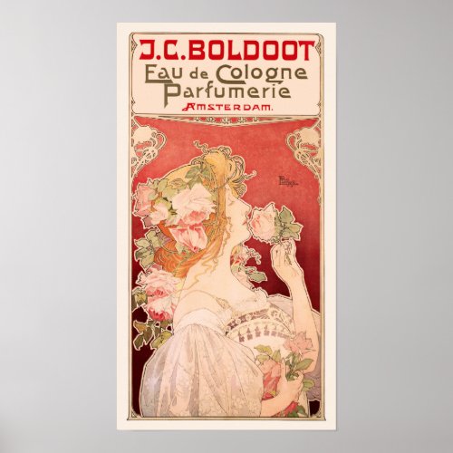 Art Nouveau Fragrance Ad with Roses Poster