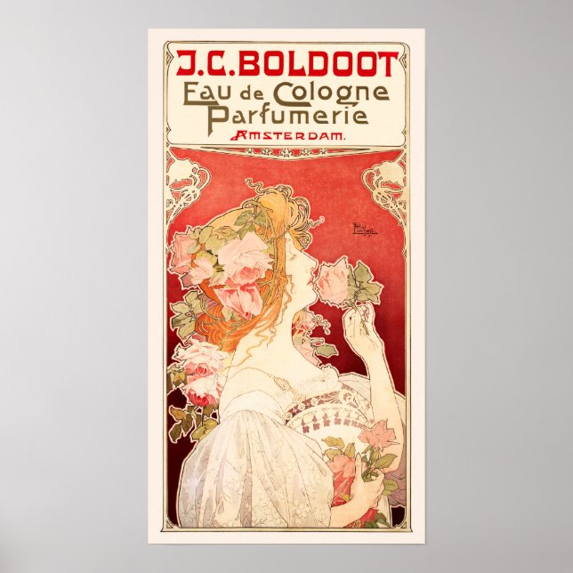 Art Nouveau Fragrance Ad with Roses Poster (Front)