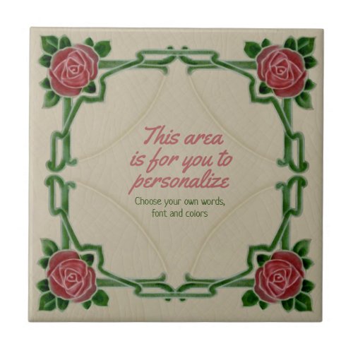 Art Nouveau Frame Roses Repro Tile to Personalize