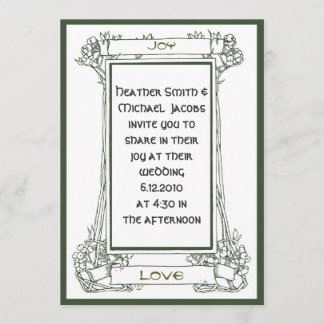 Art Nouveau Frame with vines and berries in green Invitation