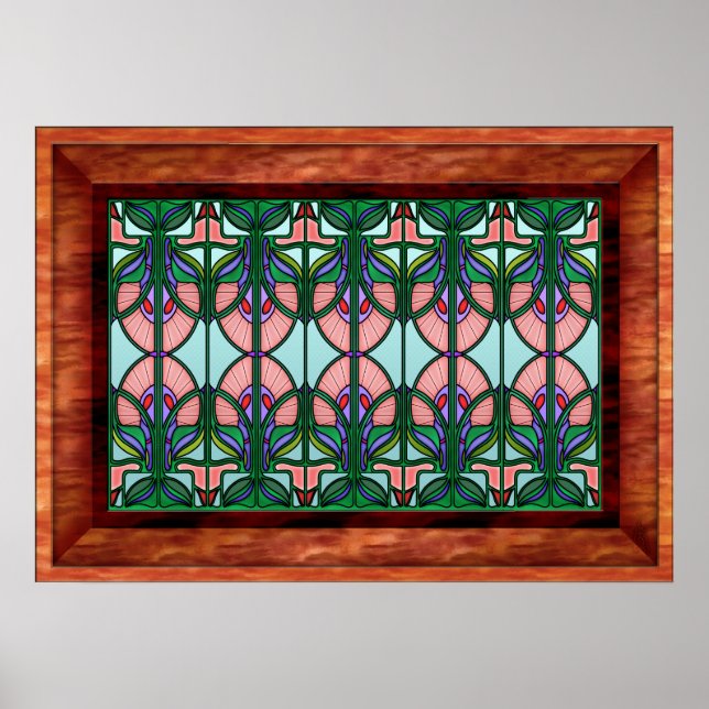 Art Nouveau Framed Stained Glass Window Poster (Front)