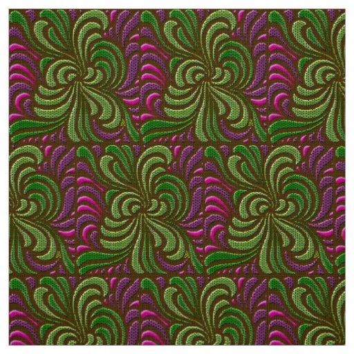 Art Nouveau Free-Form Swirls - Green and Magenta Fabric