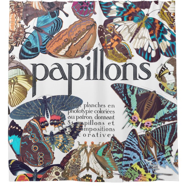 Art Nouveau French Butterflies Shower Curtain (Front)