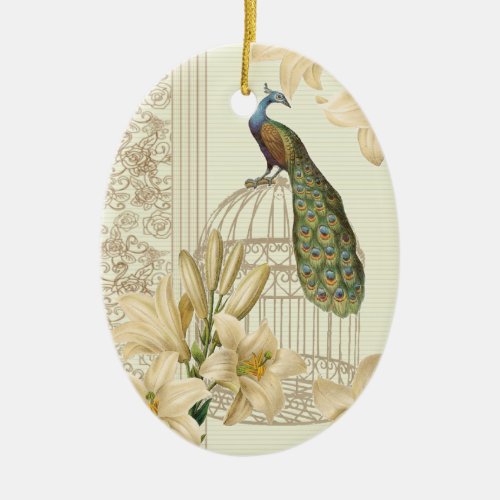 art nouveau french lily vintage birdcage peacock ceramic ornament