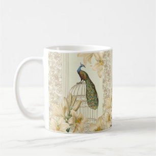 art nouveau french lily vintage birdcage peacock coffee mug