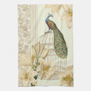 art nouveau french lily vintage birdcage peacock kitchen towel