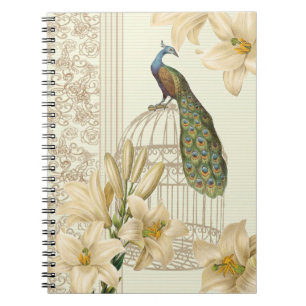 art nouveau french lily vintage birdcage peacock notebook