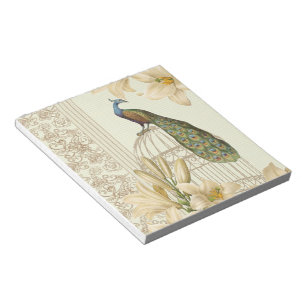 art nouveau french lily vintage birdcage peacock notepad