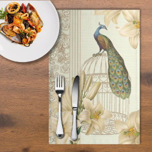 art nouveau french lily vintage birdcage peacock placemat