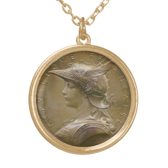 Art Nouveau French Medallion Gold Plated Necklace (Front)