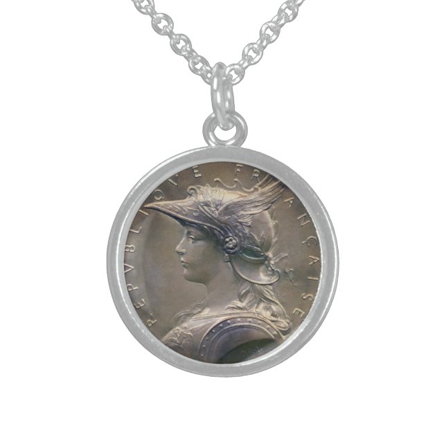 Art Nouveau French Medallion Sterling Silver Necklace (Front)