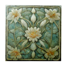 Art Nouveau, French White Floral, Beautiful Blue,