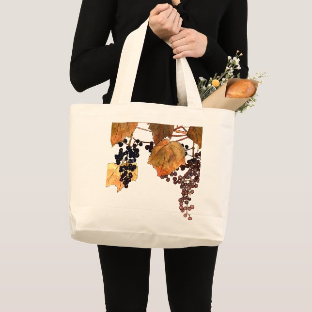 Art Nouveau Frost Grapes Large Tote Bag (Front (Product))
