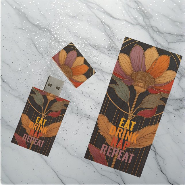 Art Nouveau Funny Quote Lazy Fall Autumn Colours  Wood Flash Drive (Art Nouveau Funny Quote Lazy Fall Autumn Colours Wood Flash Drive)