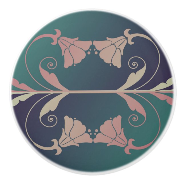 Art nouveau fuschia flower ceramic knob (Front)