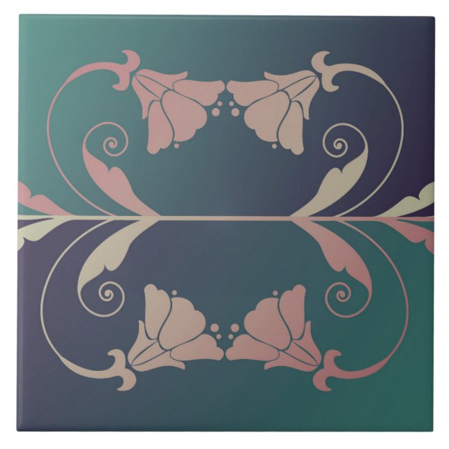 Art nouveau fuschia flower pink blue green elegant tile (Front)