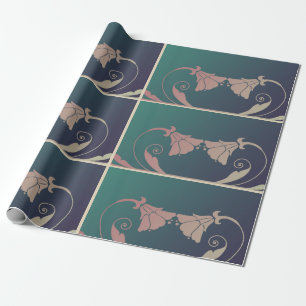 Art nouveau fuschia flower pink blue green elegant wrapping paper