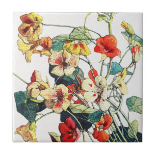 Art Nouveau Garden Nasturtium Flowers Ceramic Tile