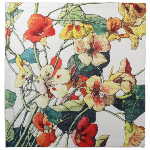 Art Nouveau Garden Nasturtium Flowers Cloth Napkin