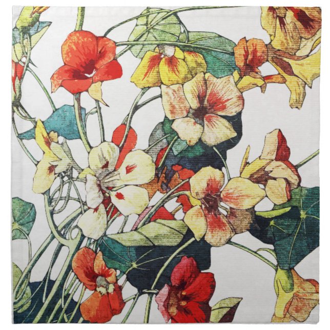 Art Nouveau Garden Nasturtium Flowers Cloth Napkin (Front)