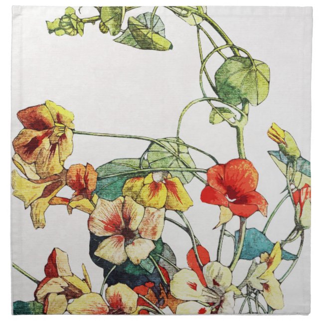 Art Nouveau Garden Nasturtium Flowers Cloth Napkin (Front)