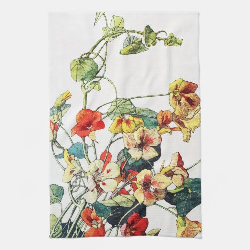 Art Nouveau Garden Nasturtium Flowers Kitchen Towel