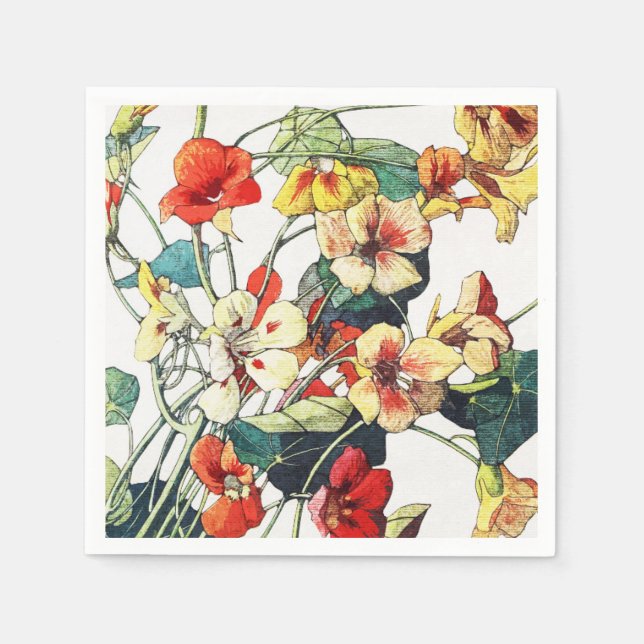 Art Nouveau Garden Nasturtium Flowers Napkins (Front)