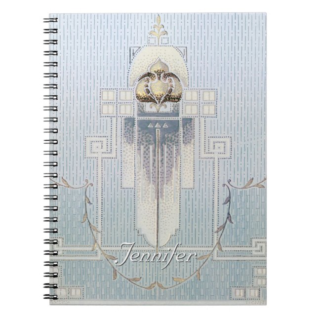 Art Nouveau Geometric Cartouches Linear Flower Notebook (Front)