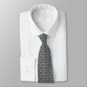Art Nouveau Geometric Pattern Blues, Golds & Cream Neck Tie