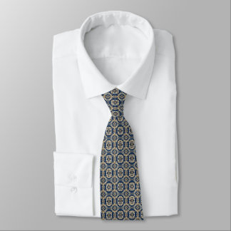 Art Nouveau Geometric Pattern Blues, Golds & Cream Neck Tie