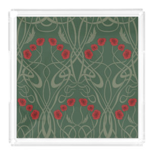 Art Nouveau Geometric Poppies and Sinuous Stems Acrylic Tray