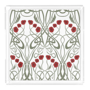 Art Nouveau Geometric Poppies and Sinuous Stems Acrylic Tray