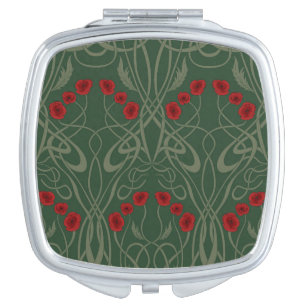 Art Nouveau Geometric Poppies and Sinuous Stems Compact Mirror