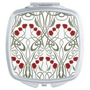 Art Nouveau Geometric Poppies and Sinuous Stems Compact Mirror