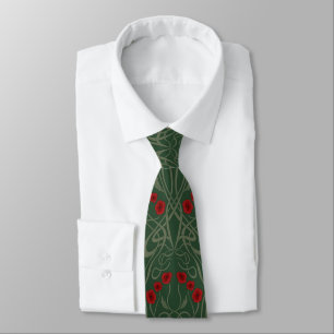 Art Nouveau Geometric Poppies and Sinuous Stems Neck Tie