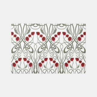Art Nouveau Geometric Poppies and Sinuous Stems Rug