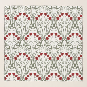 Art Nouveau Geometric Poppies and Sinuous Stems Scarf