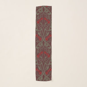 Art Nouveau Geometric Poppies and Sinuous Stems Scarf