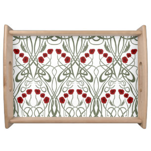 Art Nouveau Geometric Poppies and Sinuous Stems Serving Tray