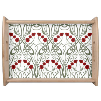 Art Nouveau Geometric Poppies and Sinuous Stems Serving Tray