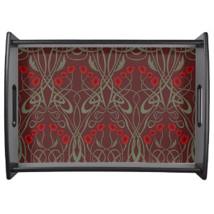 Art Nouveau Geometric Poppies and Sinuous Stems Serving Tray