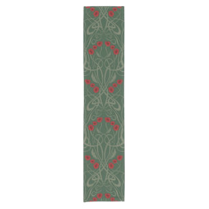 Art Nouveau Geometric Poppies and Sinuous Stems Short Table Runner