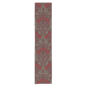 Art Nouveau Geometric Poppies and Sinuous Stems Short Table Runner